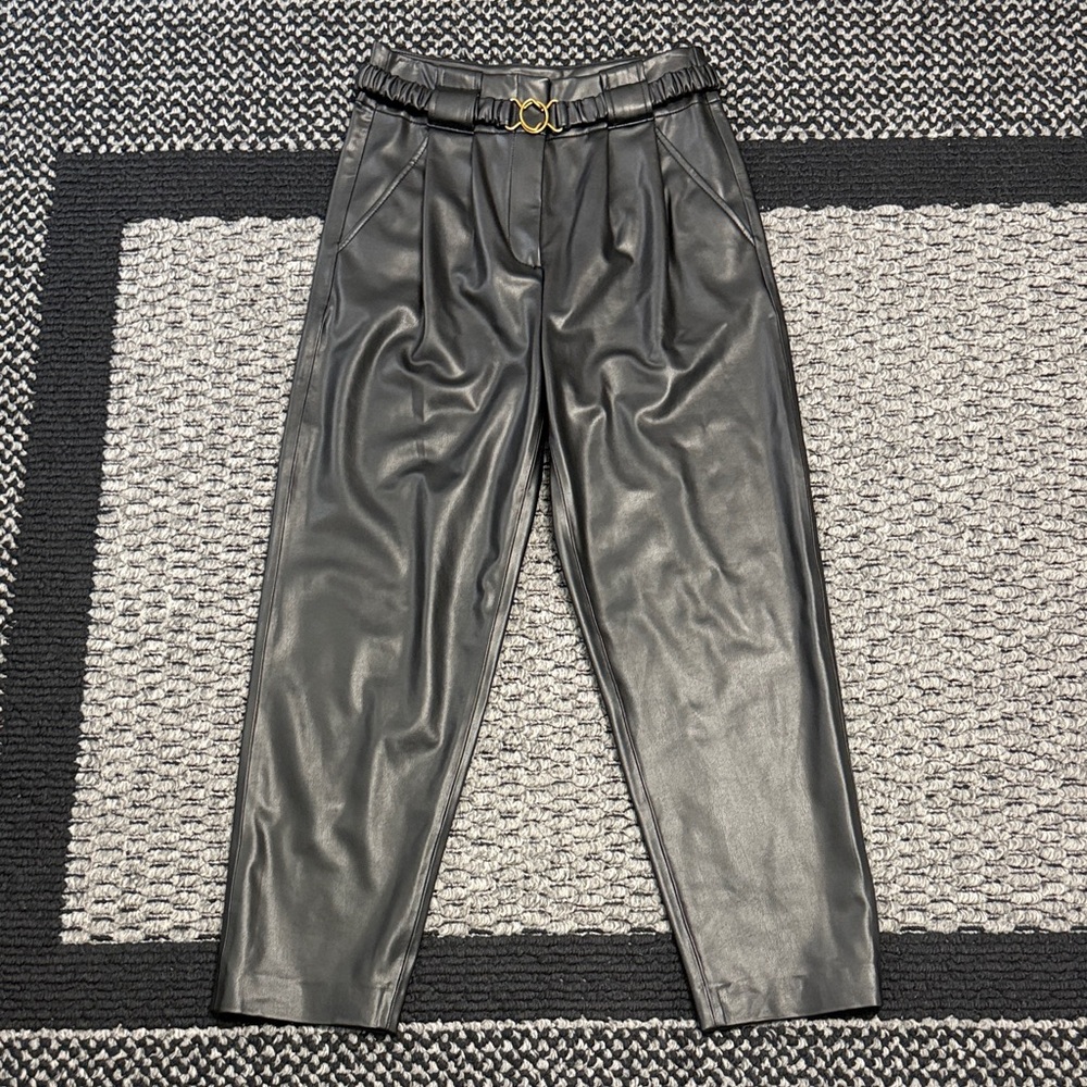 Veronica Beard Coolidge Faux Leather Pants Women’s 4 Pleated Classic Luxury